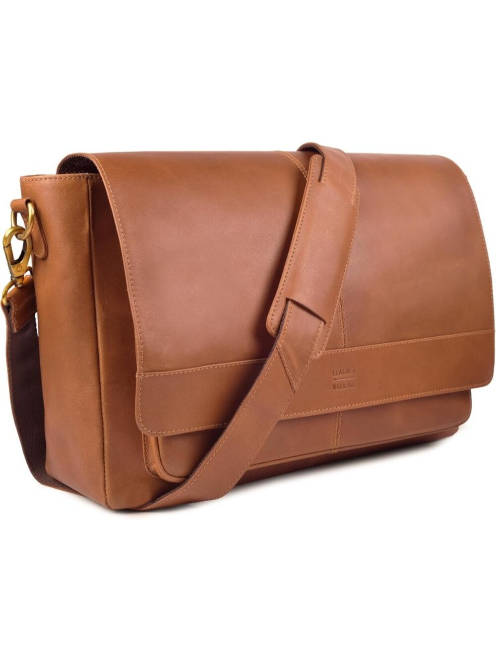 Men's Tan Vintage Leather Messenger Bag–15.5" Handmade Satchel Travel